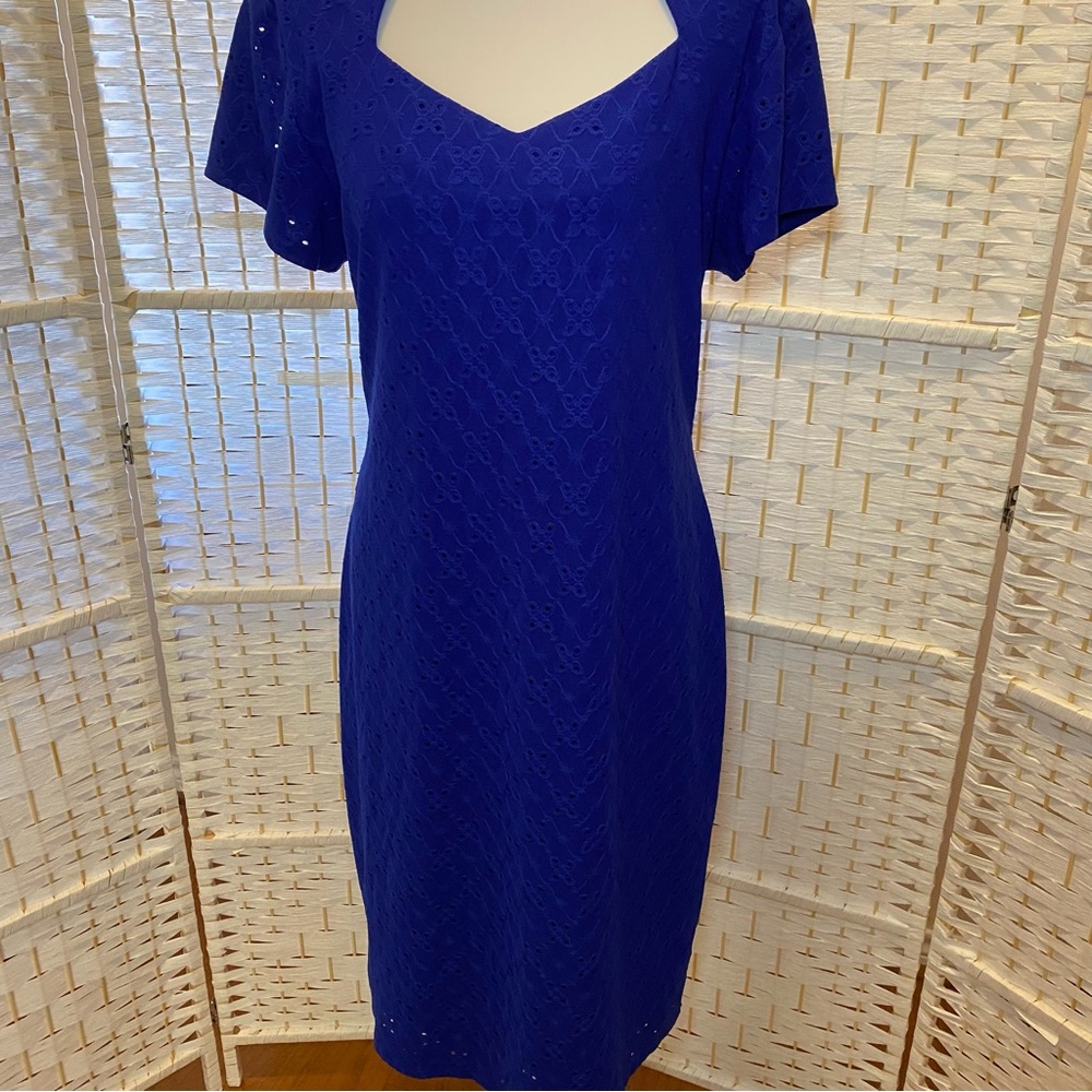 Elegant Royal Blue Eyelet Women's Dress size 12 - Picture 5 of 15